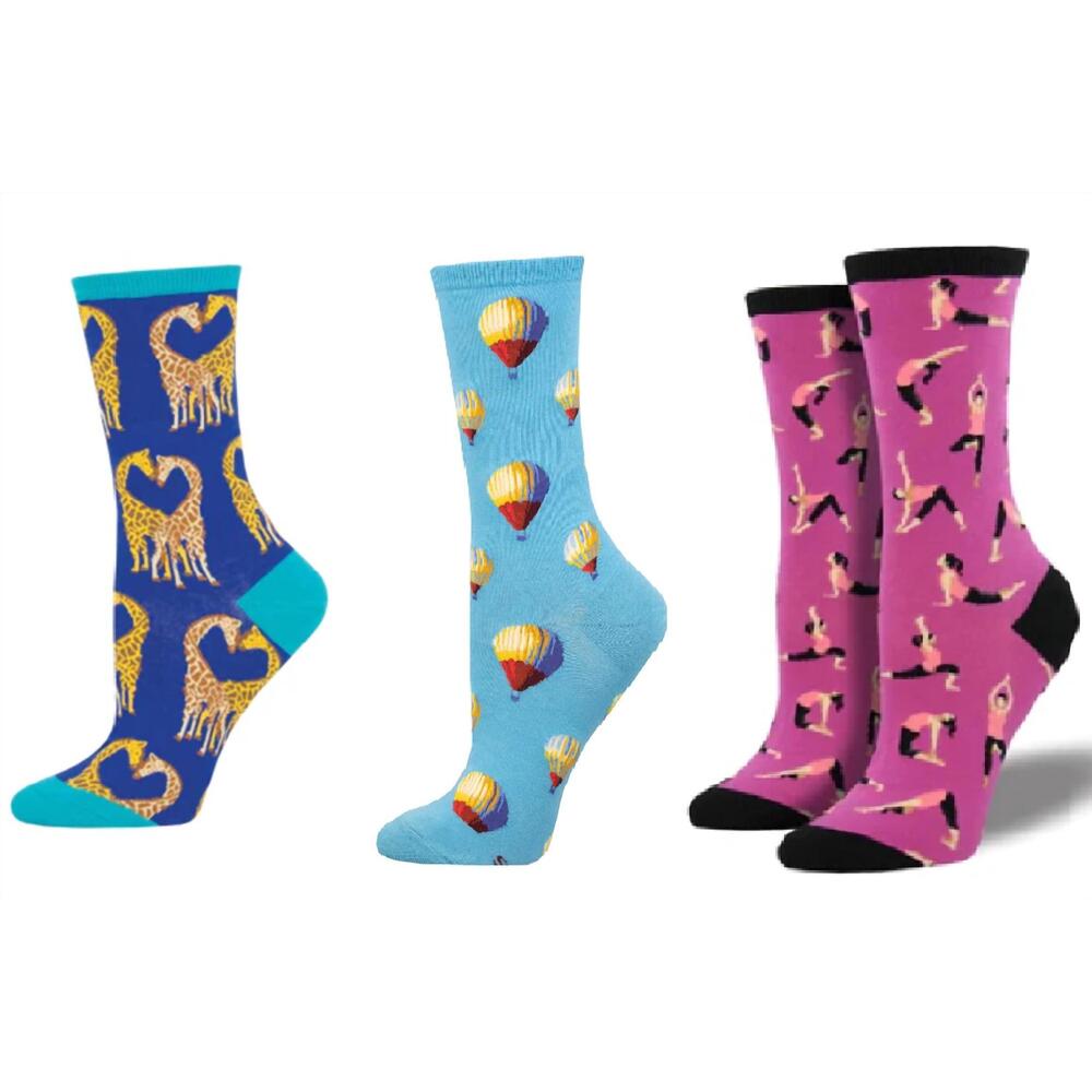 NEW SOCKSMITH women's longneck love & hot air & yoga people socks - set of 3 pai
